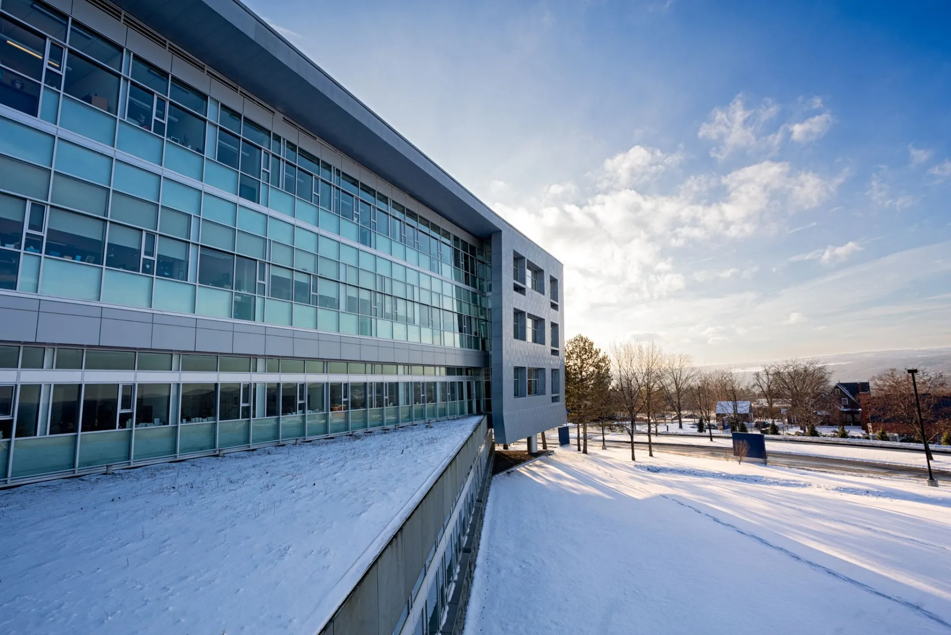 Snowy image of Peggy Ryan Williams building. 